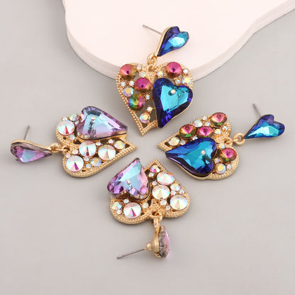Arrivals: Dazzling Heart-Shaped Hollow Alloy Earrings for Women - Perfect Valentine's Day Gift with Colorful Rhinestones