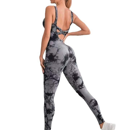 Seamless Tie Dye High Waisted Yoga Jumpsuit for Peachy Comfortable Activewear with Built In Support