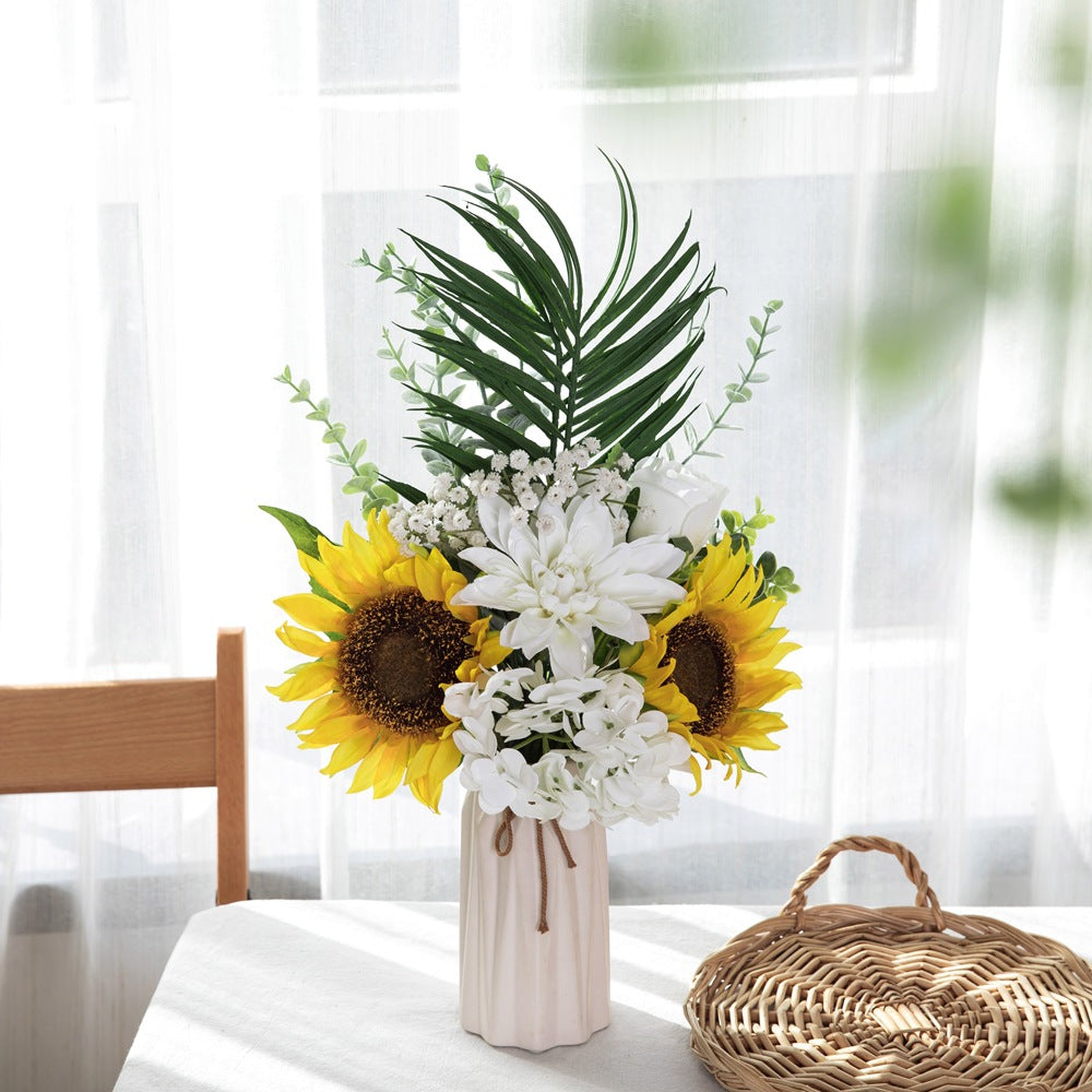 Stunning Sunflower Hand-tied Bouquet - Realistic Faux Flowers for Wedding Decor, INS Style Greenery CF8001