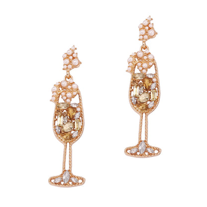 Elegant Vintage Pearl-Inspired Dazzling Rhinestone Wine Glass Earrings – High-Quality, Trendy, and Perfect for Any Occasion