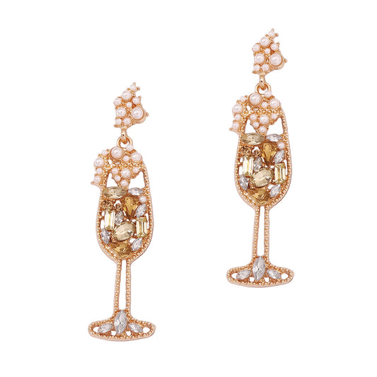 Elegant Vintage Pearl-Inspired Dazzling Rhinestone Wine Glass Earrings – High-Quality, Trendy, and Perfect for Any Occasion