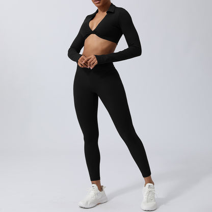 High Waisted Sculpting Yoga Pants and Quick Dry Long Sleeve T Shirt Fitness Set with Built In Bra for Comfort During Workouts