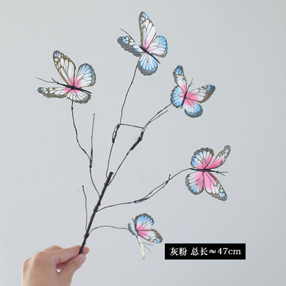 Stunning 5-Branch Dried Twig Butterfly Flower Wedding Hall Decor - Exquisite DIY Faux Floral Arrangements for Trendy Ambiance