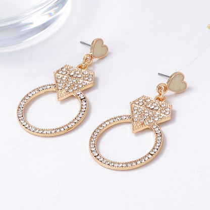 Exquisite Minimalist Alloy Geometric Round Earrings Covered in Sparkling Diamonds – Luxurious Versatile Jewelry for Women