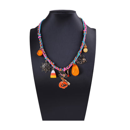 Stylish Halloween-Inspired Minimalist Braided Alloy Pumpkin Spider Pendant Necklace for Women – Perfect for Festive Celebrations and Everyday Wear!