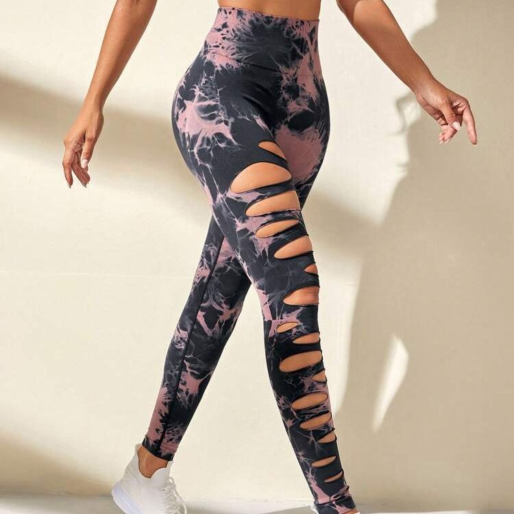 High Waisted Seamless Tie Dye Cut Out Butt Lift Leggings for Women for Yoga Fitness and Tummy Control