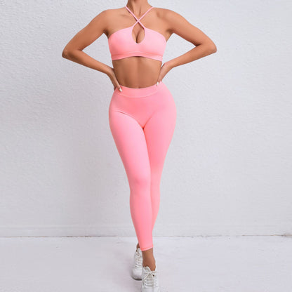 Yoga Outfit with Cross Back Design Breathable and Quick Dry 2 Piece Workout Set for Running and Gym Sessions