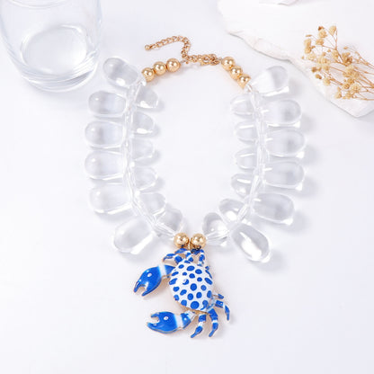 Exaggerated Alloy Sea Star and Crab Pendant Necklace for Women - Beachy Chic Ocean-Inspired Style with Vibrant Print and Spray Finish - Perfect for Vacation or Casual Outings