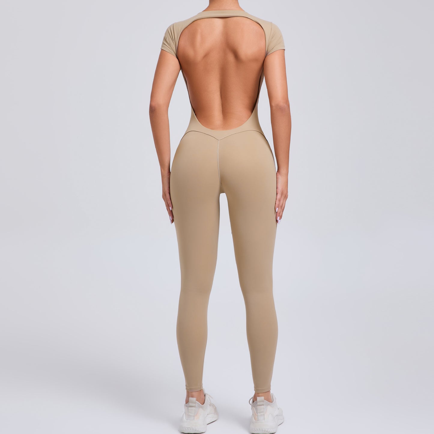 Elegant Hollow Design Back Bodysuit for Women Peach Lift Sports Fitness Outfit for Outdoor Leisure and Yoga Sessions