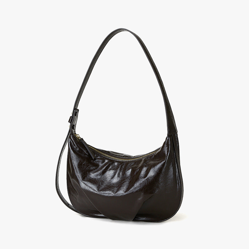 Crystal Oil Wax Cowhide Tote Bag for Women Chic Crossbody for Commuting Versatile Handbag with Luxe Design