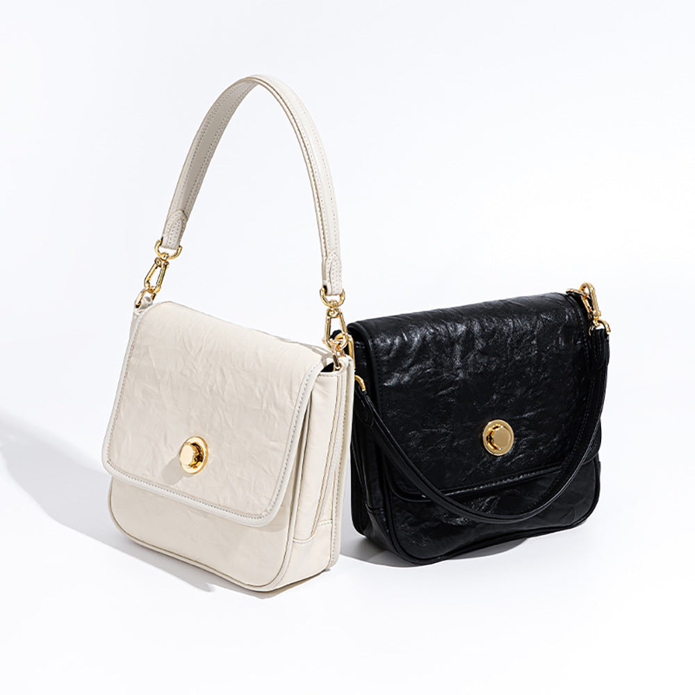 Chic Designer Pleated Tote Bag with Dual Shoulder Straps Quality Grain Leather Handbag Versatile Crossbody and Shoulder Style