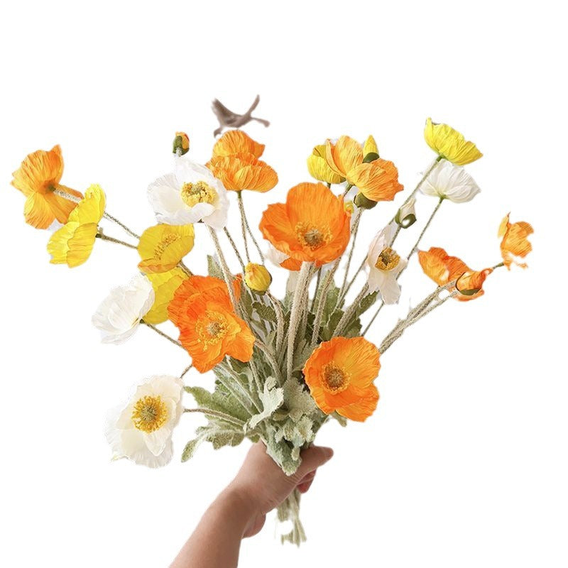 Icelandic Poppy Artificial Flower Bouquet for Home Decor - Elegant Silk Floral Arrangement for Living Room and Dining Table Accents