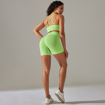 Seamless Back Bralette Yoga Shorts and Peach Butt Leggings Set for Running Fitness and Yoga