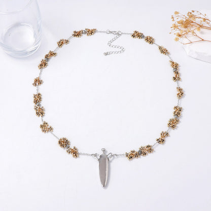 Chic Minimalist Alloy Water Drop Pendant Necklace with Unique Floral Chain – Perfect for Fall/Winter Women's Fashion