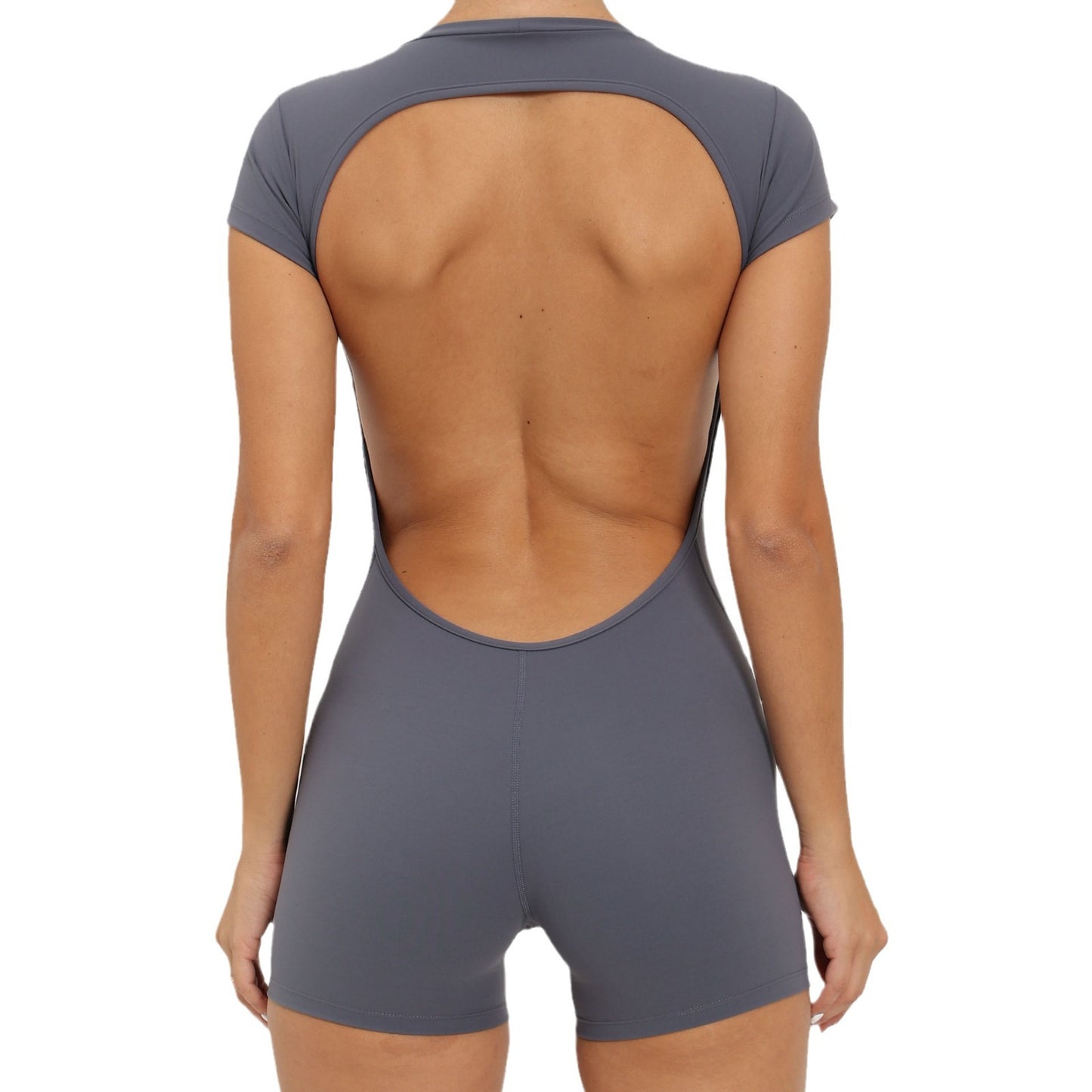 Open Back Short Sleeve Yoga Jumpsuit with Built in Bra for Women for Gym Fitness and Active Wear