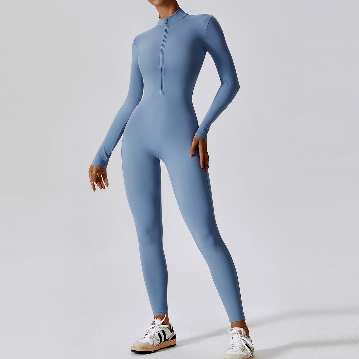 High Performance Zip Up Long Sleeve Yoga Bodysuit for Intense Workouts Functional Gymwear 8306