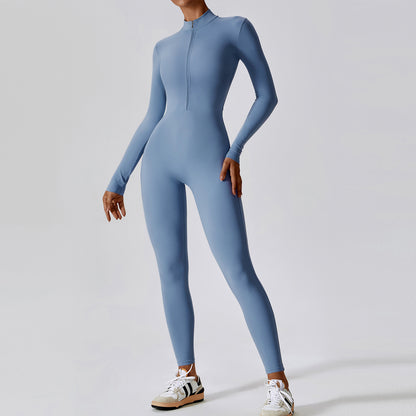 Zippered Long Sleeve Yoga Jumpsuit for High Intensity Workouts Supportive and Breathable Activewear Model 8306