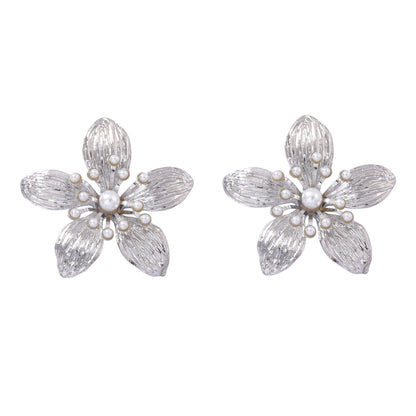 Unique Vintage-Inspired Luxury Floral Earrings with Faux Pearl Accents and Distinctive Textured Design – Bold Statement Jewelry for Women