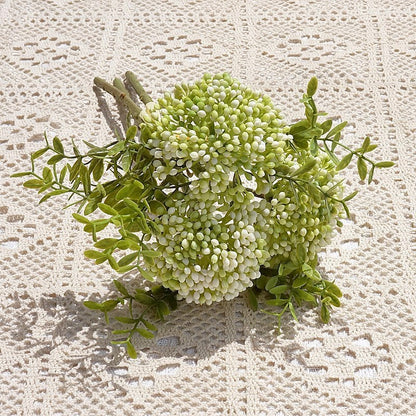 Realistic Faux Flower Hydrangea Blossom Bundle - 3 Stems of Elegant Oat Grain & Grape Fruit Decor for Home, Weddings, Photography & Event Styling