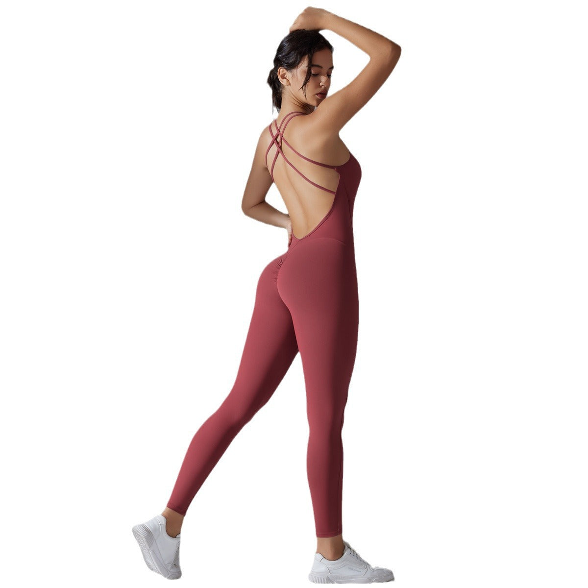 High Waisted Butt Lifting Yoga Pants with Quick Dry Fabric Cross Back Bodysuit for Running and Workout Without Awkward Lines