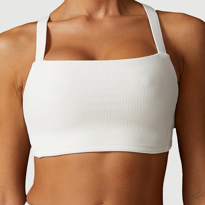 3D Textured Sports Bra with Cross Back for Support Yoga and Fitness Wear