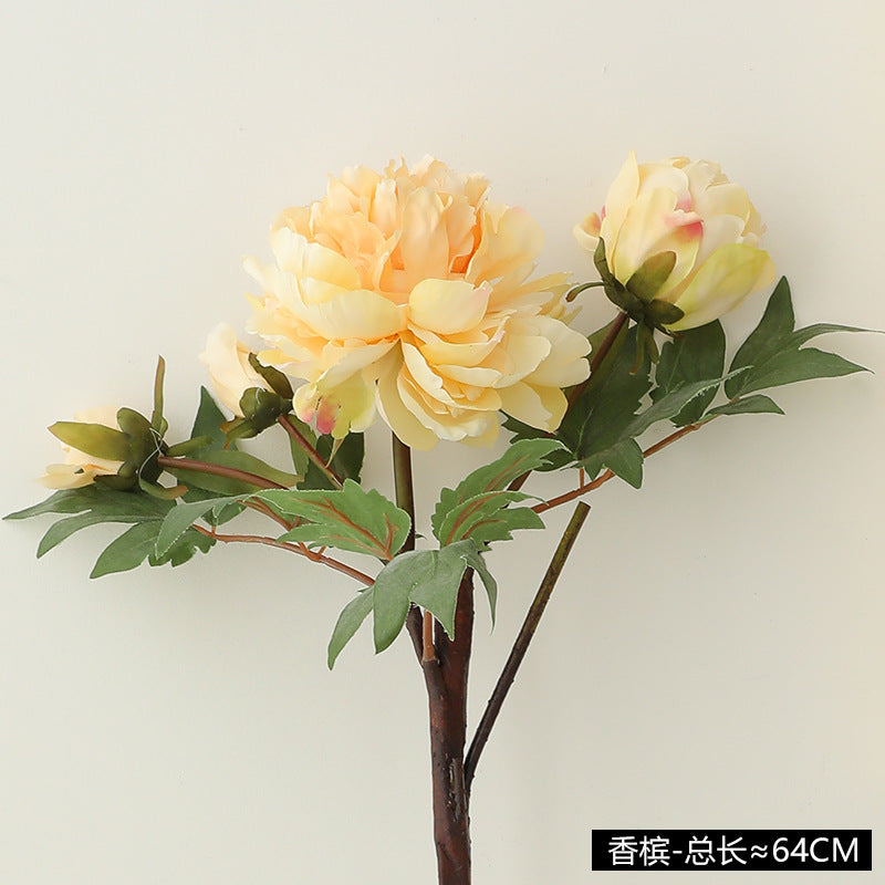 Elegant Faux Peony Flowers - 3-Stem Artificial Peony Bouquets for Home Decor and Wedding Arrangements - Luxurious Interior Decoration