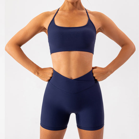 Women's Yoga Set Ribbed Moisture Wicking Sportswear Ensemble for Training Running and Fitness