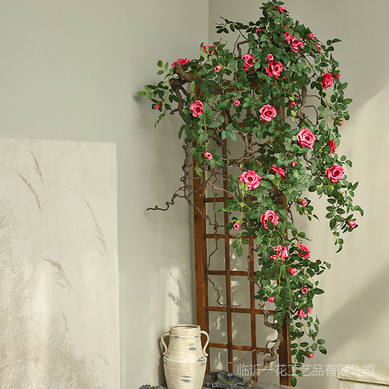 Realistic Artificial Rose Vine Wall Décor - Perfect for Enhancing Backgrounds, Airbnb Aesthetic, and Climate Control Masking