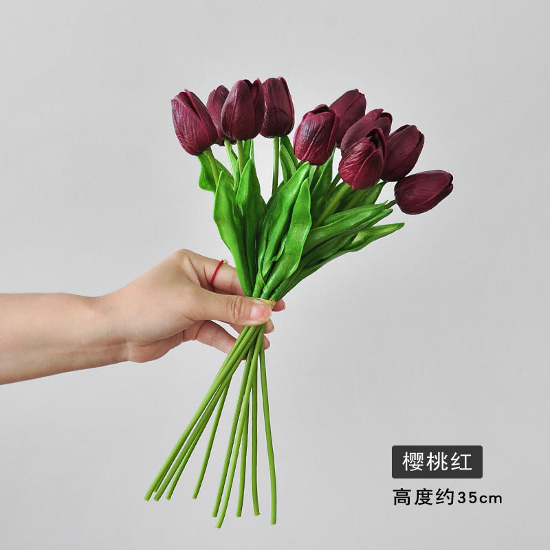 Modern Minimalist 10-Head Realistic Artificial Tulip Bouquet – Perfect for Home or Office Décor