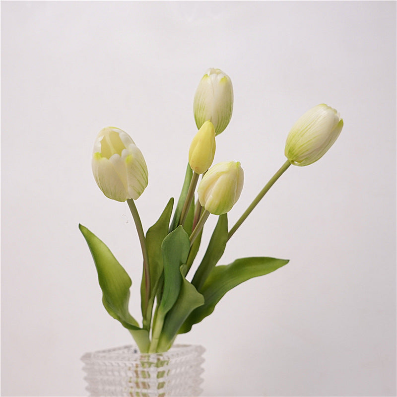 Elegant High-Quality Faux Tulip Bouquet - Soft Touch, Five Delicate Heads for Stunning Table Decor - Perfect for Home or Event Styling