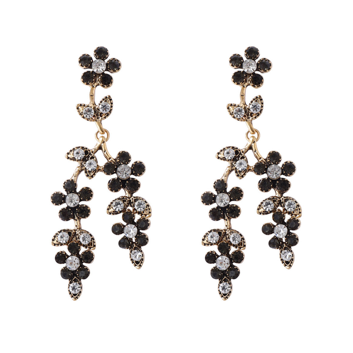 Elegant  Alloy Crystal Cascade Floral Earrings – Exquisite Branch and Leaf Design Perfect for Formal Events and Evening Dinners