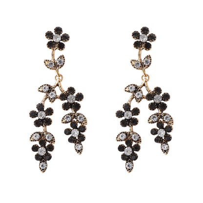 Elegant  Alloy Crystal Cascade Floral Earrings – Exquisite Branch and Leaf Design Perfect for Formal Events and Evening Dinners