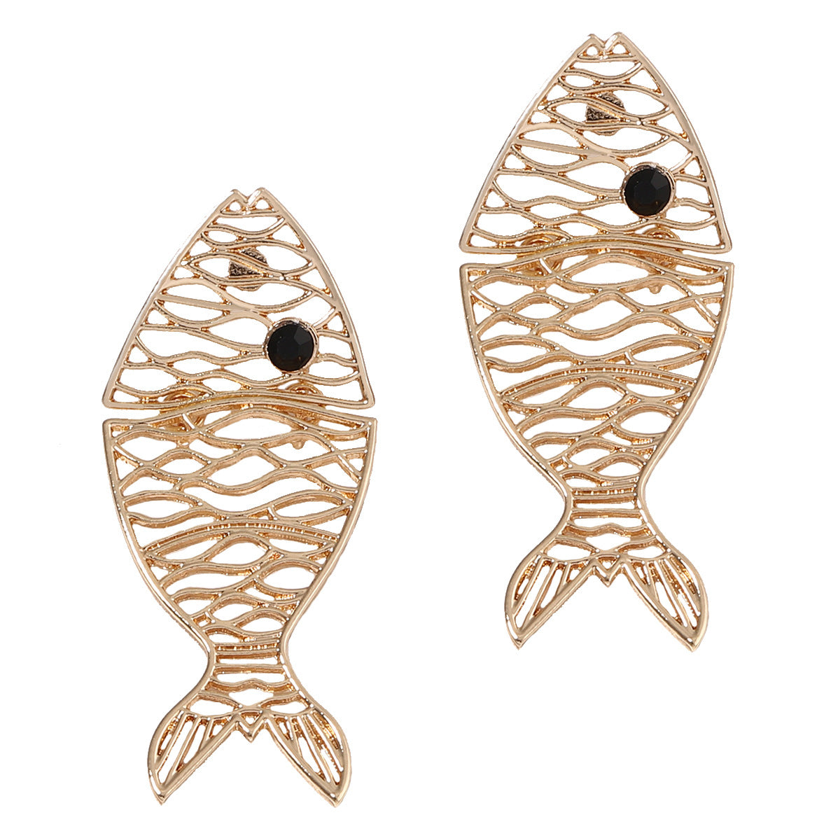 Stylish Double Layer Alloy Hollow Animal Fish Earrings - Trendy Vacation-Inspired Jewelry for a Unique Statement Look