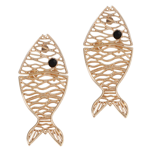 Stylish Double Layer Alloy Hollow Animal Fish Earrings - Trendy Vacation-Inspired Jewelry for a Unique Statement Look