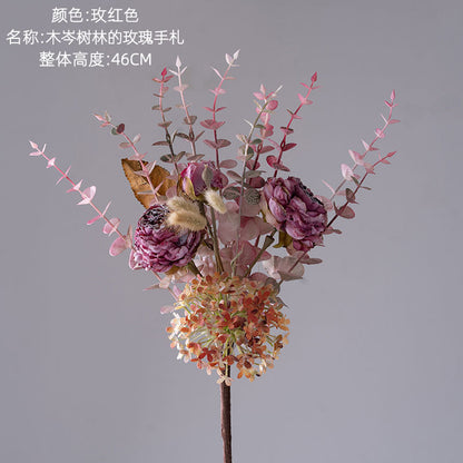 Wooden Forest-Inspired Rose Bouquet – Lifelike Artificial Flowers for Elegant Home Décor, INS-Style Greenery Crafting - MW89105