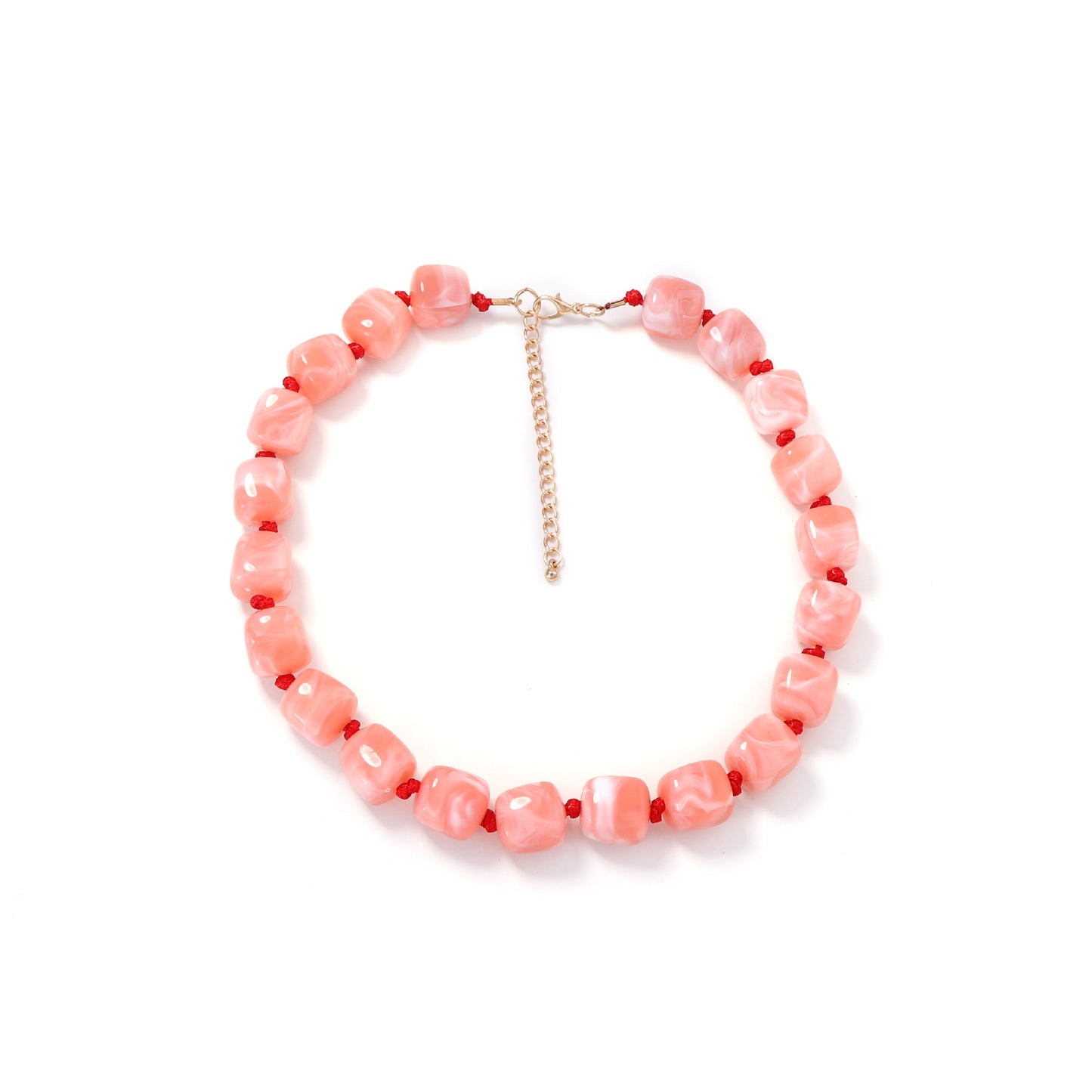 Stylish Minimalist Geometric Resin Beaded Square Necklace for Women - Elegant Choker-Style Chain for Effortless Everyday Chic