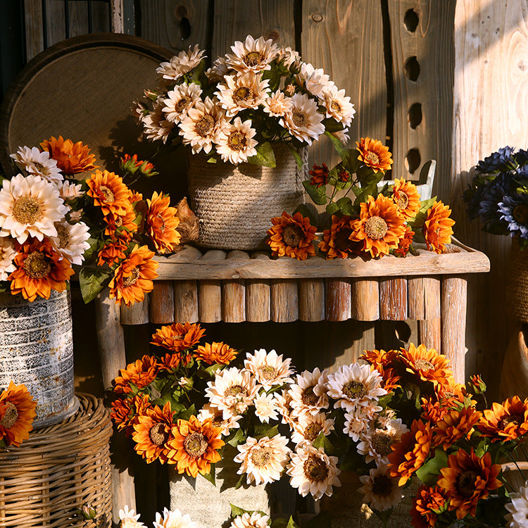 Stunning Oil Painting-Inspired Sunflower Faux Flowers for Living Room Décor – Perfect American Country Style Accent & Photography Prop