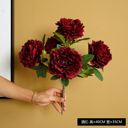 Realistic 5-Peony Faux Flowers for Wedding Decor - Perfect for Hotel and Venue Arrangements, Bouquets, and Aisle Markings