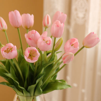 Soft Touch Artificial Tulip Flowers - 5 Stem PU Silk Bouquet for Stylish Home Decor and Tabletop Accent