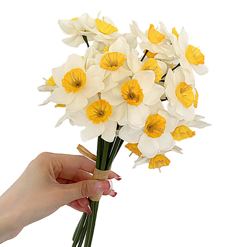 Elegant Faux Daffodil Bouquet - Lifelike Plastic Flower Arrangement for Dining Table and Living Room Decor