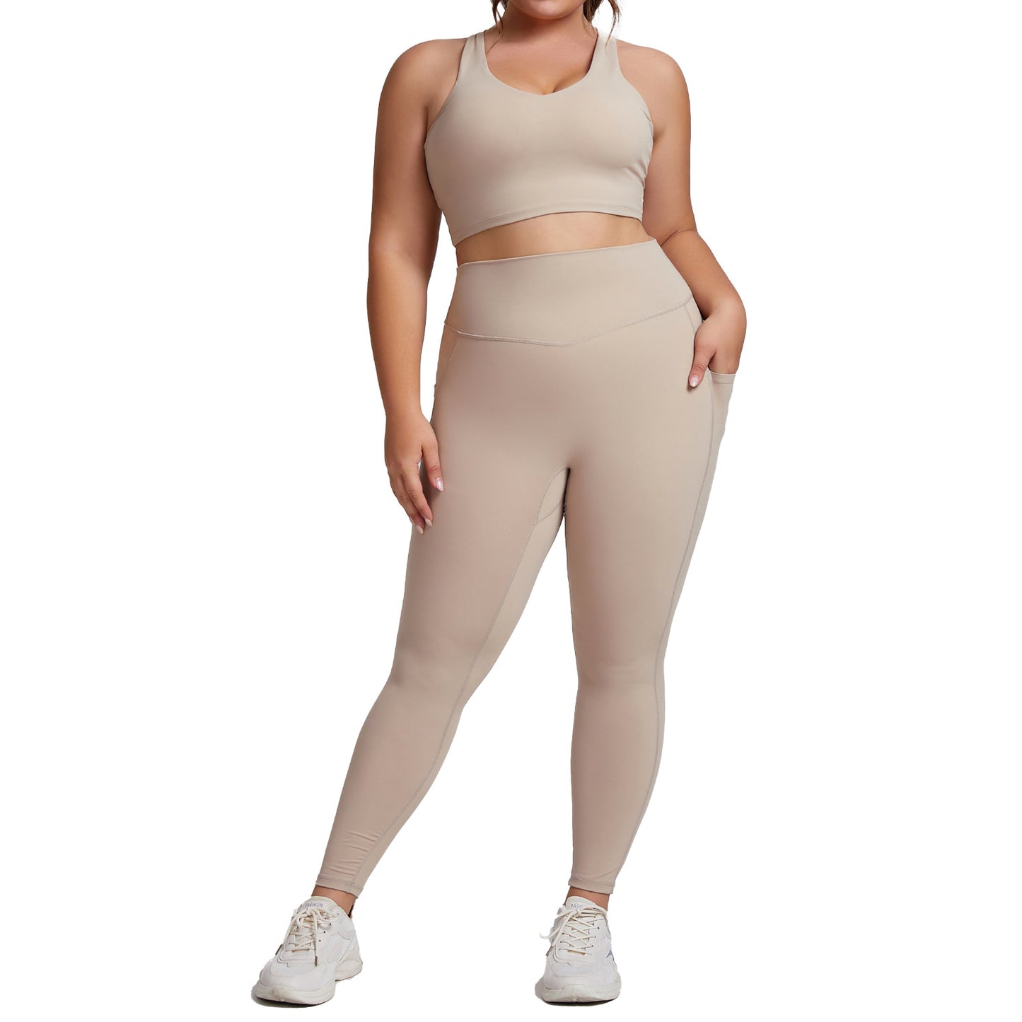 Plus Size Women's Yoga Set High Quality Form Fitting Activewear with Pockets 2 Piece Workout Outfit for Comfort and Performance