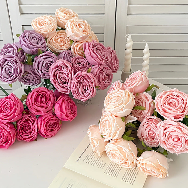 7-Piece Royal Princess Faux Rose Flower Bouquet Set - DIY Wedding Floral Arrangement for Stunning Home Decor and Elegant Centerpieces