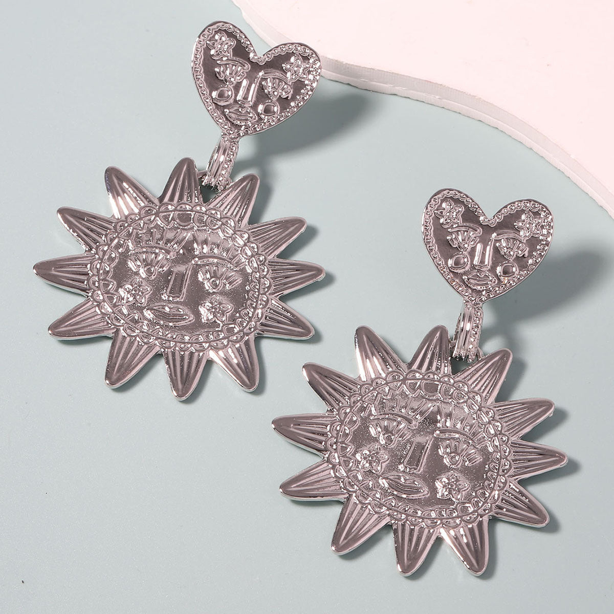Unique Minimalist Alloy Sunflower Pendant Heart Earrings - Eye-Catching and Versatile Accessories for Every Occasion