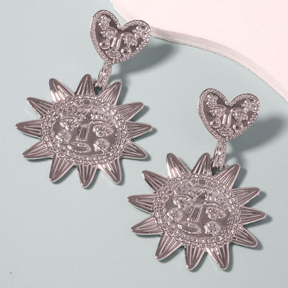 Unique Minimalist Alloy Sunflower Pendant Heart Earrings - Eye-Catching and Versatile Accessories for Every Occasion