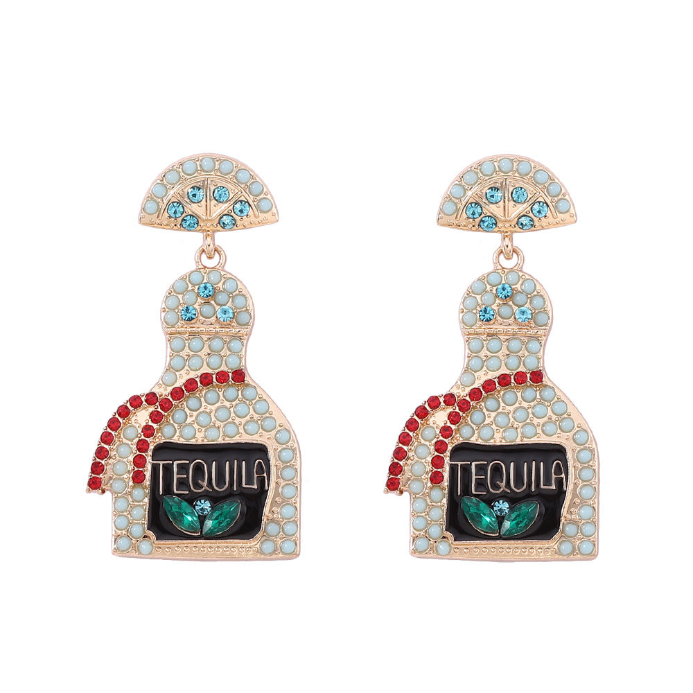 Stylish Alcohol Bottle Earrings - 11 Color Options with Lettered Perfume Bottle Design and Sparkling Rhinestones | Perfect Women’s Fashion Jewelry