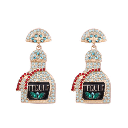 Stylish Alcohol Bottle Earrings - 11 Color Options with Lettered Perfume Bottle Design and Sparkling Rhinestones | Perfect Women’s Fashion Jewelry