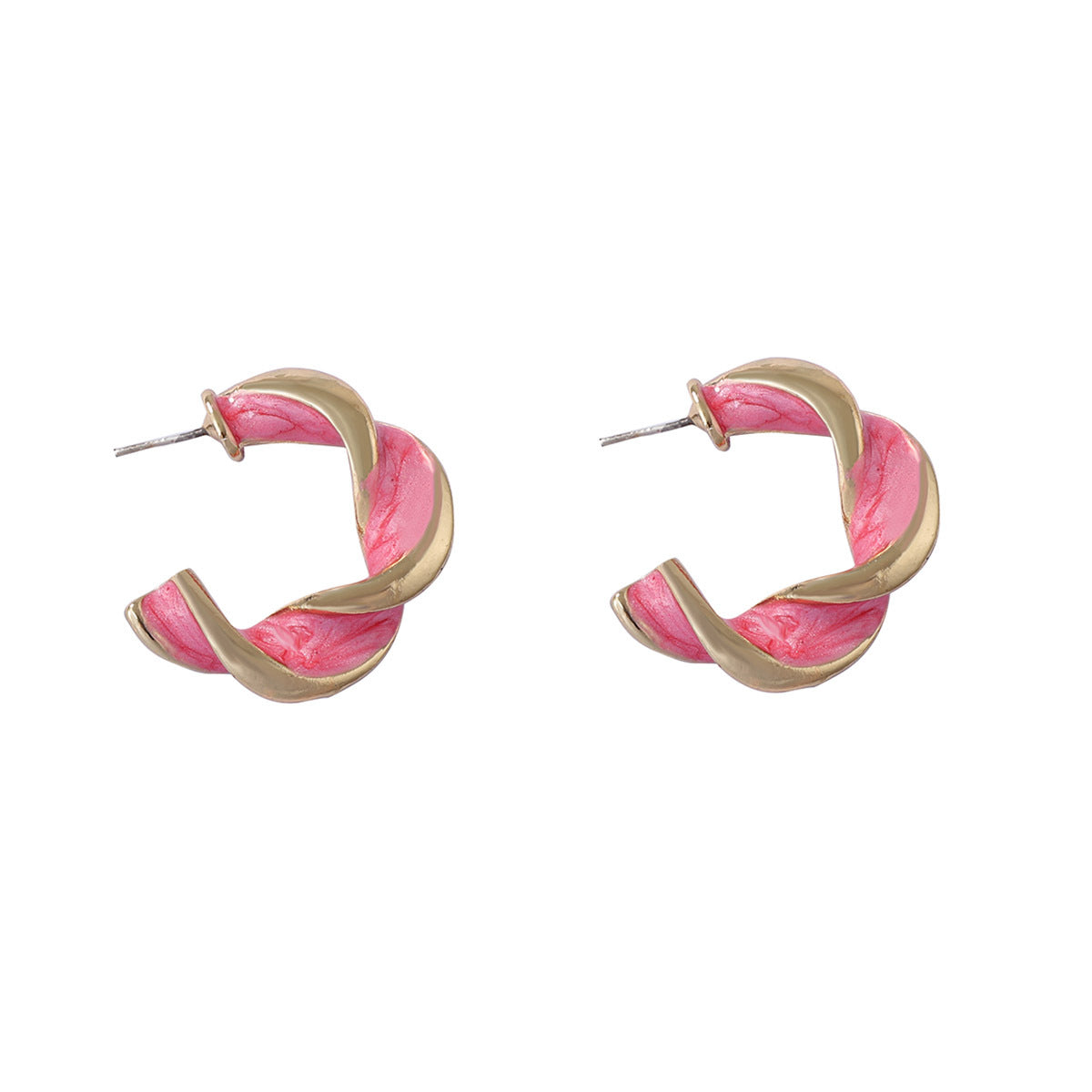 Chic Korean Style Minimalist Fresh & Sweet Geometric C-Shaped Alloy Drip Oil Enamel Twist Earrings for Everyday and Office Wear