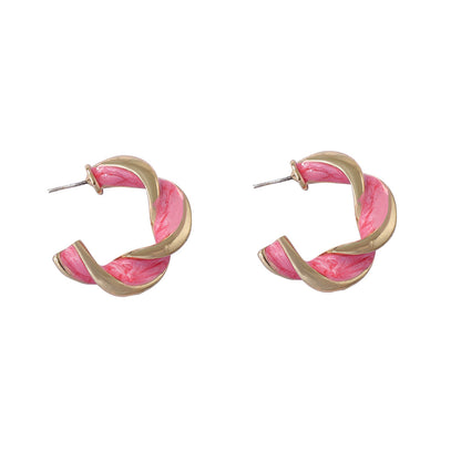 Chic Korean Style Minimalist Fresh & Sweet Geometric C-Shaped Alloy Drip Oil Enamel Twist Earrings for Everyday and Office Wear