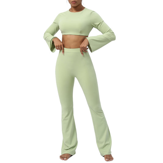 Women's Quick Dry Yoga Outfit Set Open Back Sportswear with Flared Pants for Comfort and Performance