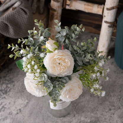 Elegant Imitation Peony and Eucalyptus Bouquet for Home Décor - Perfect for Weddings and Bouquets | CF01010